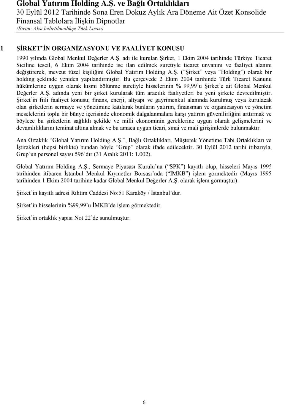 Bu çerçevede 2 Ekim 2004 tarihinde Türk Ticaret Kanunu hükümlerine uygun olarak kısmi bölünme suretiyle hisselerinin % 99,99 u Şi