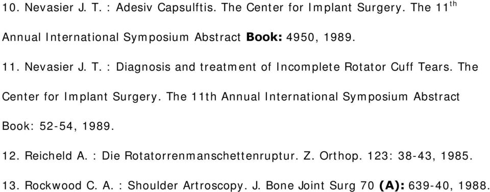 : Diagnosis and treatment of Incomplete Rotator Cuff Tears. The Center for Implant Surgery.