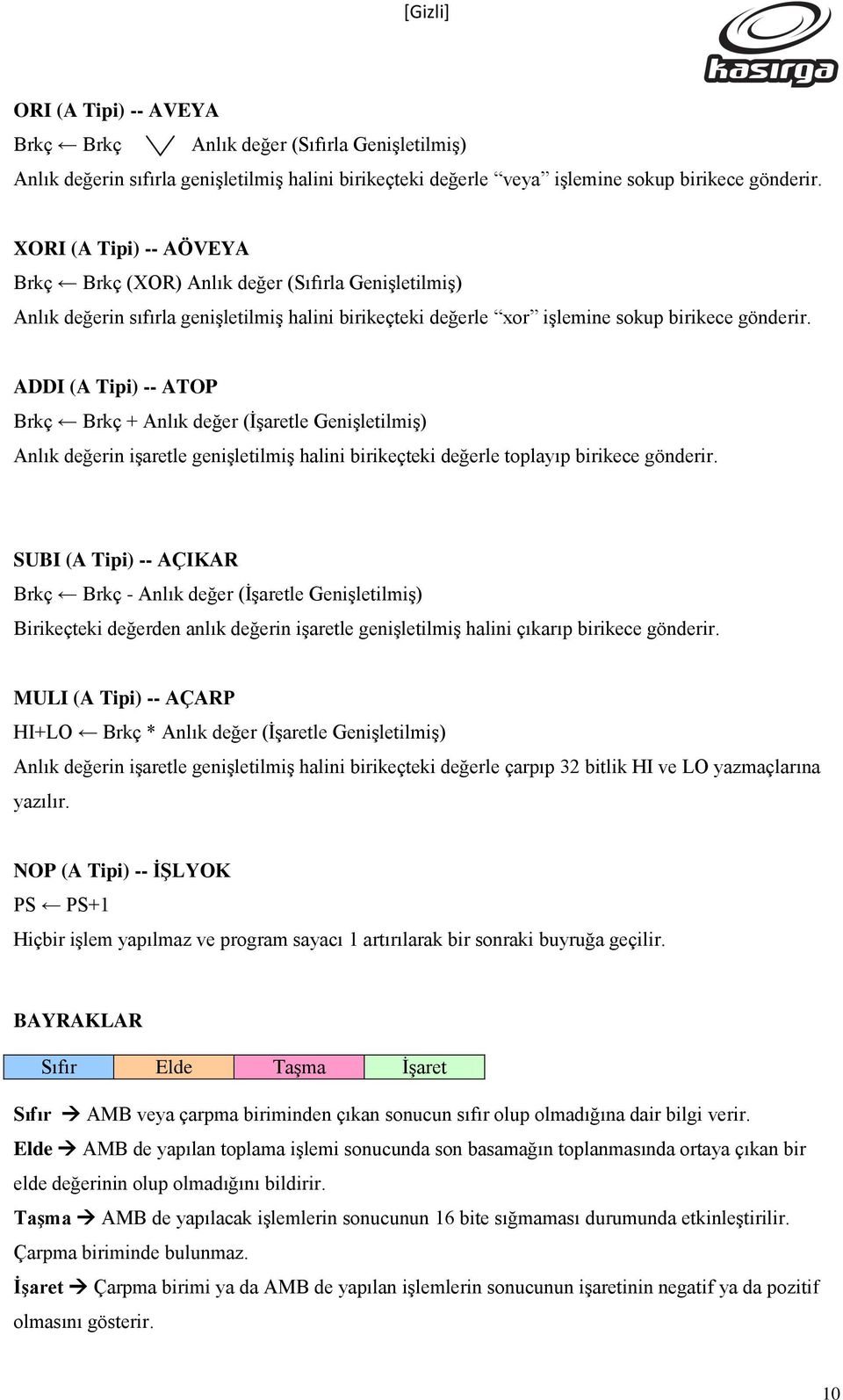 ADDI (A Tipi) -- ATOP Brkç Brkç + Alık değer (ĠĢaretle GeiĢletilmiĢ) Alık değeri iģaretle geiģletilmiģ halii birikeçteki değerle toplaıp birikece göderir.