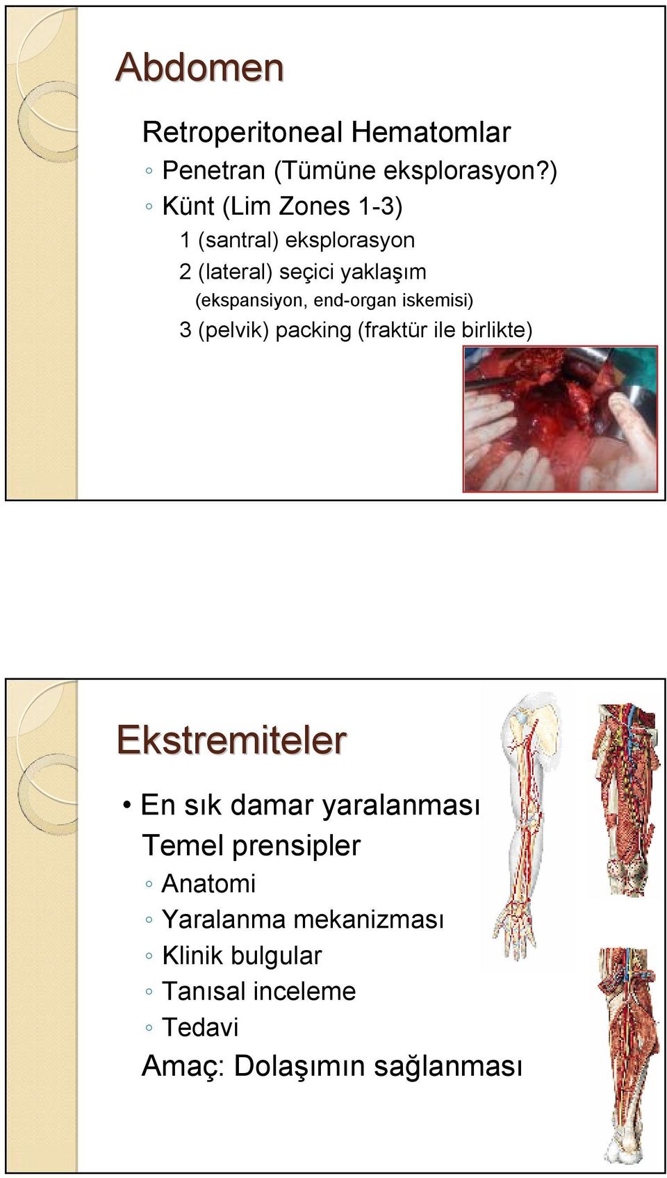 end-organ iskemisi) 3 (pelvik) packing (fraktür ile birlikte) Ekstremiteler En sık damar
