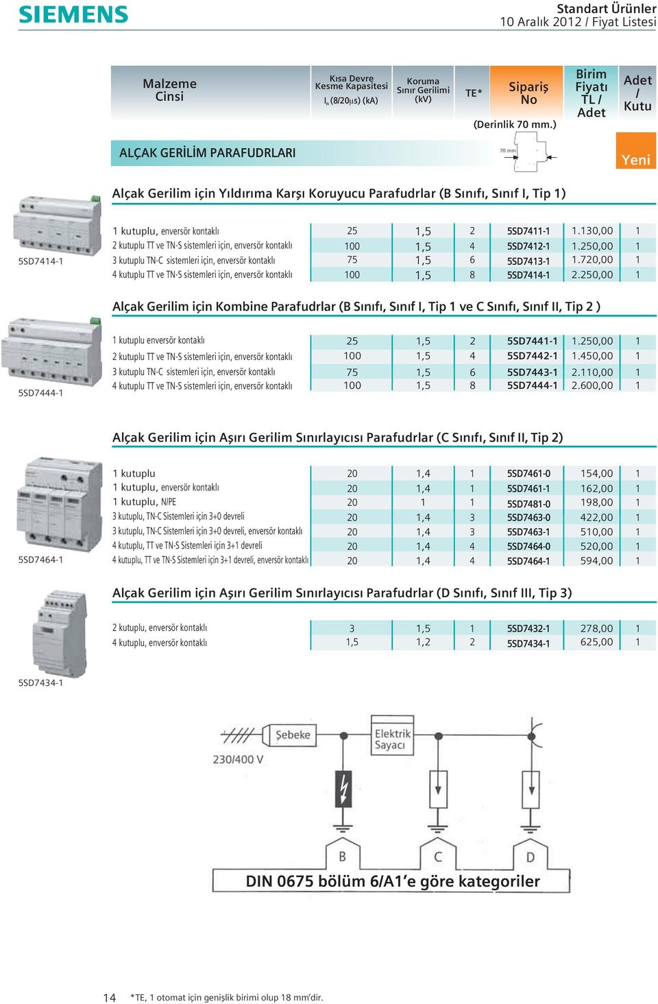 enversör kontakl kutuplu TN sistemleri için, enversör kontakl kutuplu TT ve TNS sistemleri için, enversör kontakl,5 2 5SD7.0,00 00,5 5SD72.0,00 75 00,5,5 8 5SD7 5SD7.7,00 2.