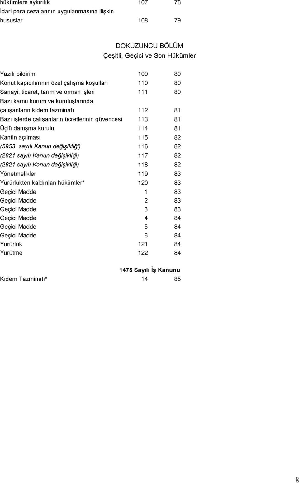 danışma kurulu 114 81 Kantin açılması 115 82 (5953 sayılı Kanun değişikliği) 116 82 (2821 sayılı Kanun değişikliği) 117 82 (2821 sayılı Kanun değişikliği) 118 82 Yönetmelikler 119 83 Yürürlükten