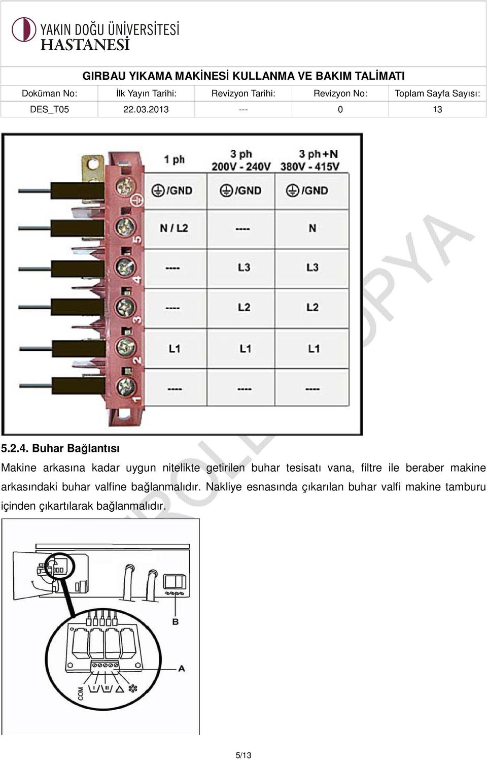 getirilen buhar tesisatı vana, filtre ile beraber makine