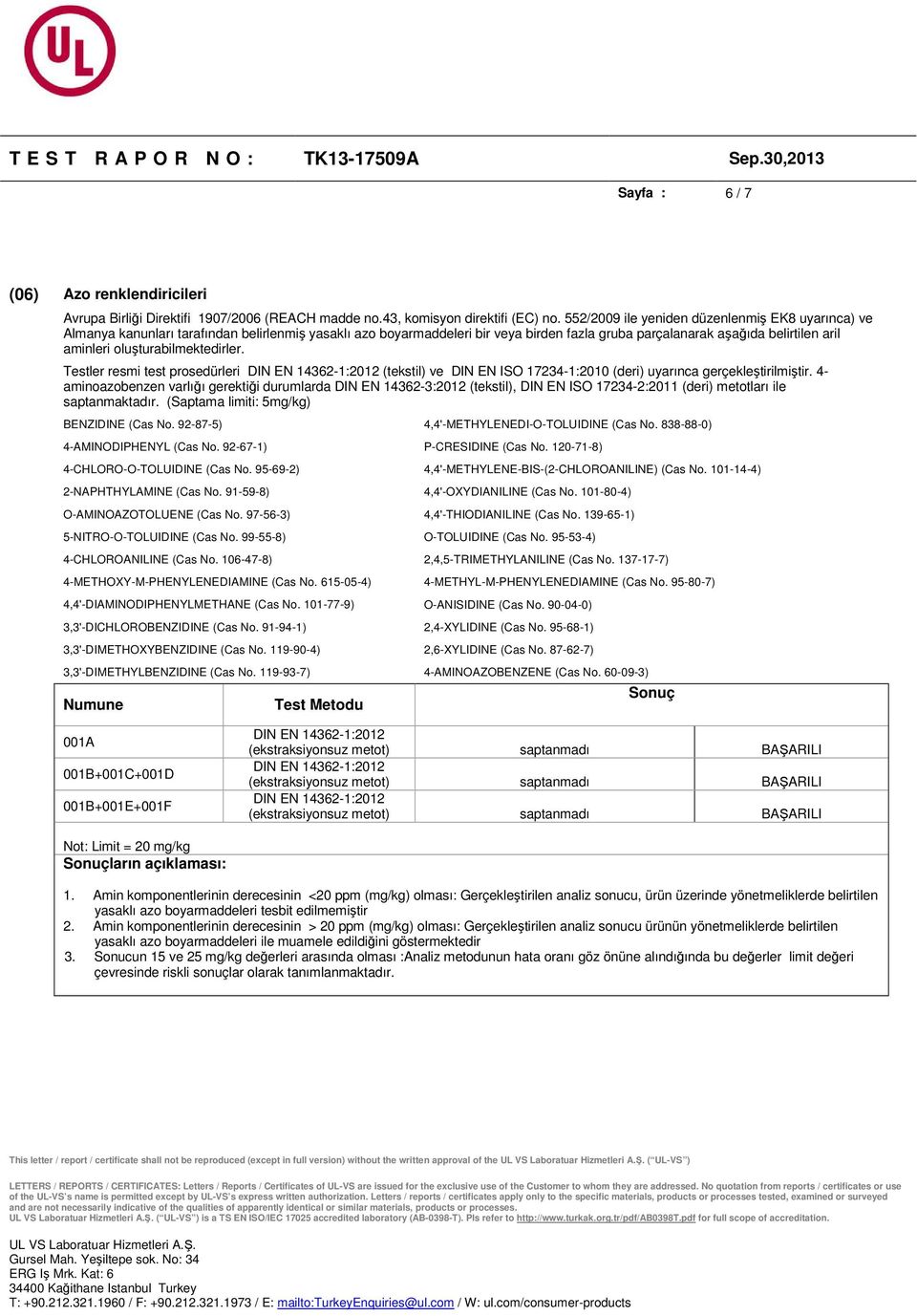 oluşturabilmektedirler. Testler resmi test prosedürleri DIN EN 14362-1:2012 (tekstil) ve DIN EN ISO 17234-1:2010 (deri) uyarınca gerçekleştirilmiştir.