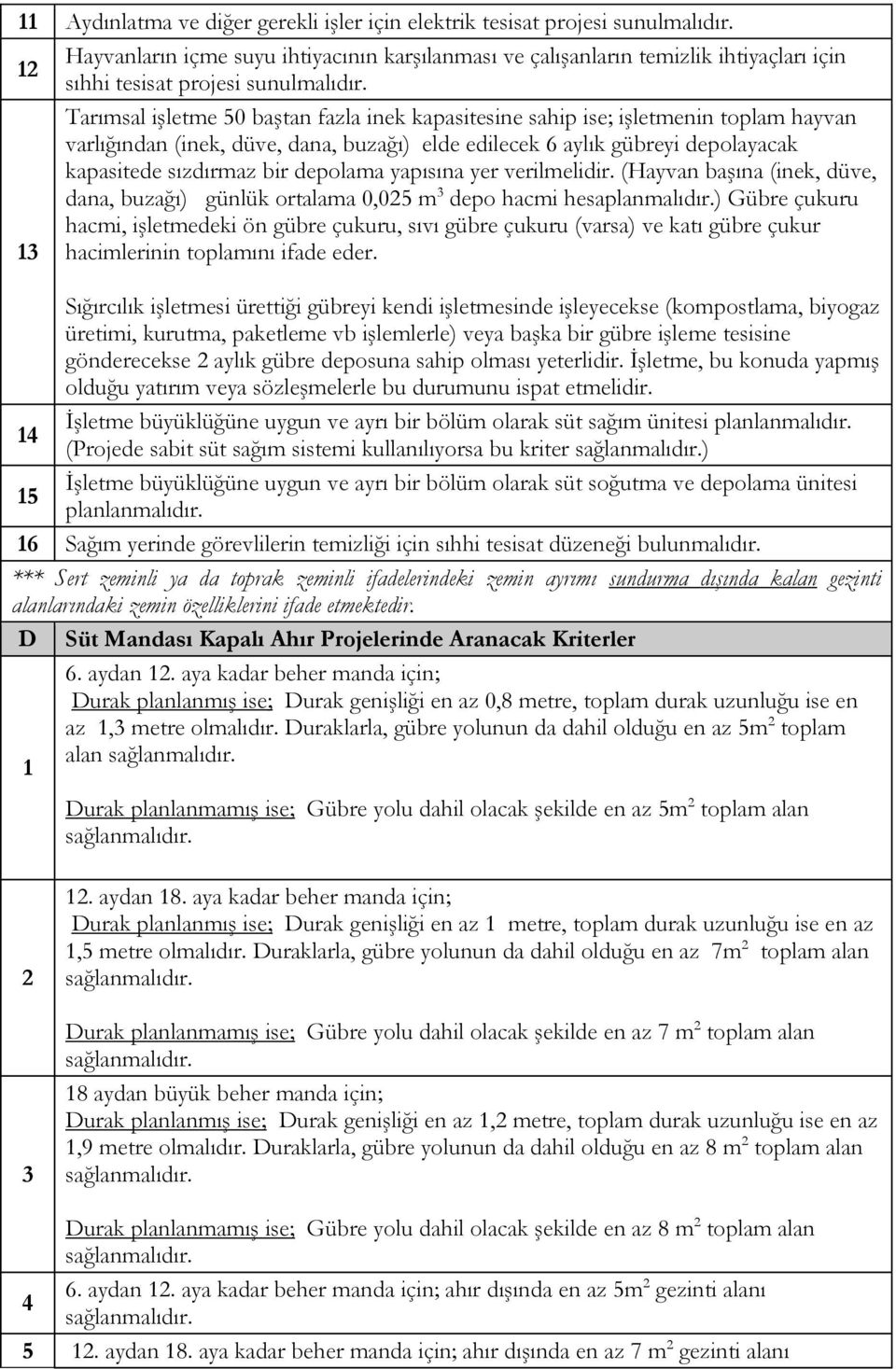 depolama yapısına yer verilmelidir. (Hayvan başına (inek, düve, dana, buzağı) günlük ortalama 0,0 m 3 depo hacmi hesaplanmalıdır.