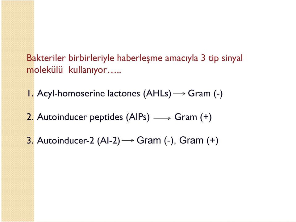 Acyl-homoserine lactones (AHLs) Gram (-) 2.