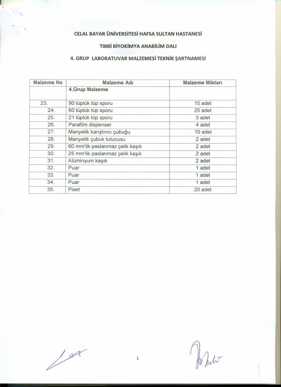 60 tüplük tüp sporu 25 adet 25. 21 tüplük tüp sporu 3 adet 26. Parafilm dispenser 4 adet 27. Manyetik karıştırıcı çubuğu 10 adet 28.