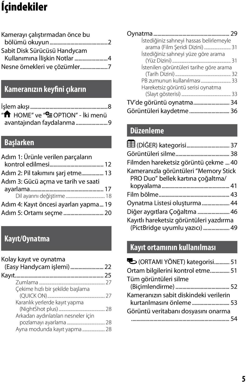 .. 13 Adım 3: Gücü açma ve tarih ve saati ayarlama... 17 Dil ayarını değiştirme... 18 Adım 4: Kayıt öncesi ayarları yapma... 19 Adım 5: Ortamı seçme.