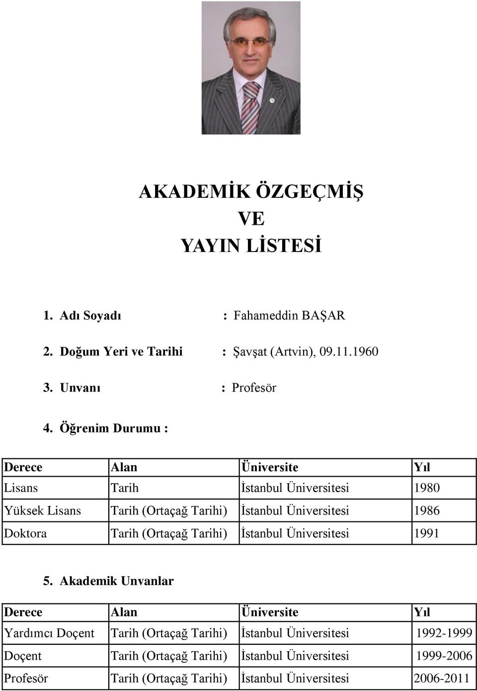 Doktora Tarih (Ortaçağ Tarihi) İstanbul Üniversitesi 1991 5.