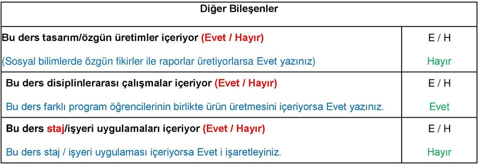 program öğrencilerinin birlikte ürün üretmesini içeriyorsa Evet yazınız.