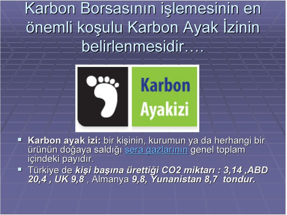 Karbon ayak izi: bir kişinin, inin, kurumun ya da herhangi bir ürünün n doğaya