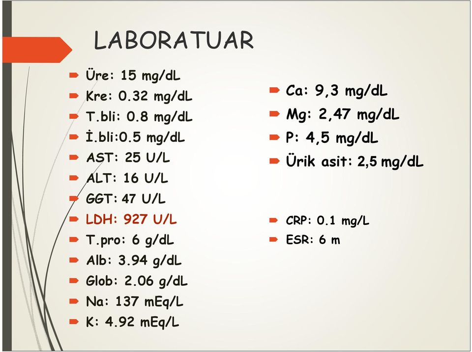pro: 6 g/dl Alb: 3.94 g/dl Glob: 2.06 g/dl Na: 137 meq/l K: 4.