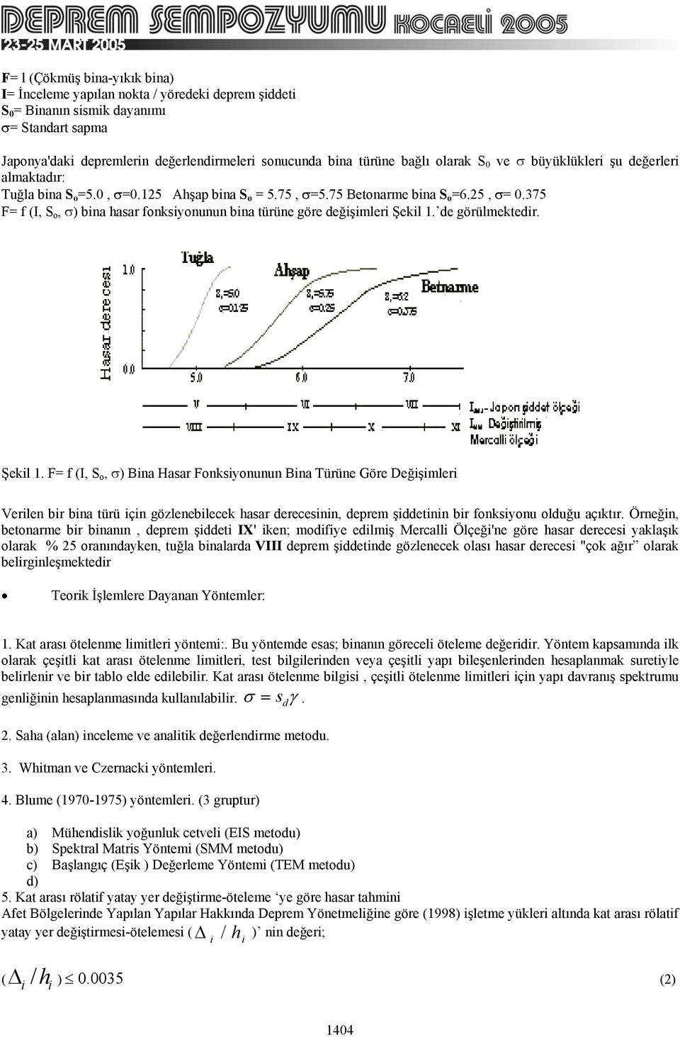 de görülmektedr. Şekl 1. F= f (I, S o, σ) Bna Haar Fonkyonunun Bna Türüne Göre Değşmler Verlen br bna türü çn gözleneblecek haar derecenn, deprem şddetnn br fonkyonu olduğu açıktır.