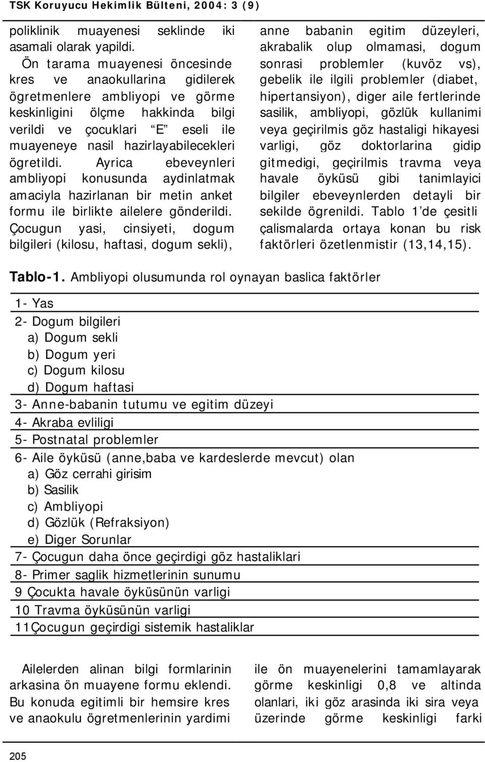 ögretildi. Ayrica ebeveynleri ambliyopi konusunda aydinlatmak amaciyla hazirlanan bir metin anket formu ile birlikte ailelere gönderildi.