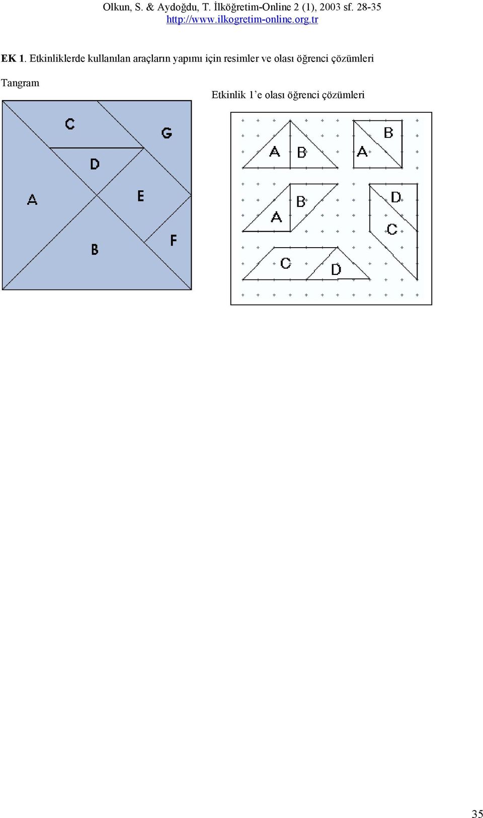 olası öğrenci çözümleri Tangram