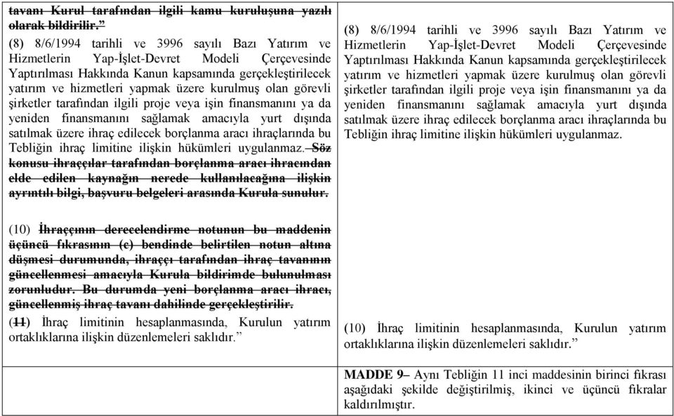 kurulmuş olan görevli şirketler tarafından ilgili proje veya işin finansmanını ya da yeniden finansmanını sağlamak amacıyla yurt dışında satılmak üzere ihraç edilecek borçlanma aracı ihraçlarında bu