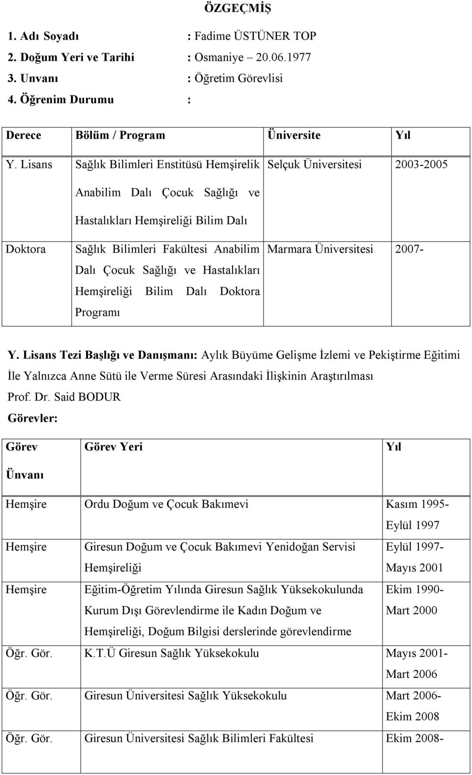 Programı Marmara Üniversitesi 2007- Y.