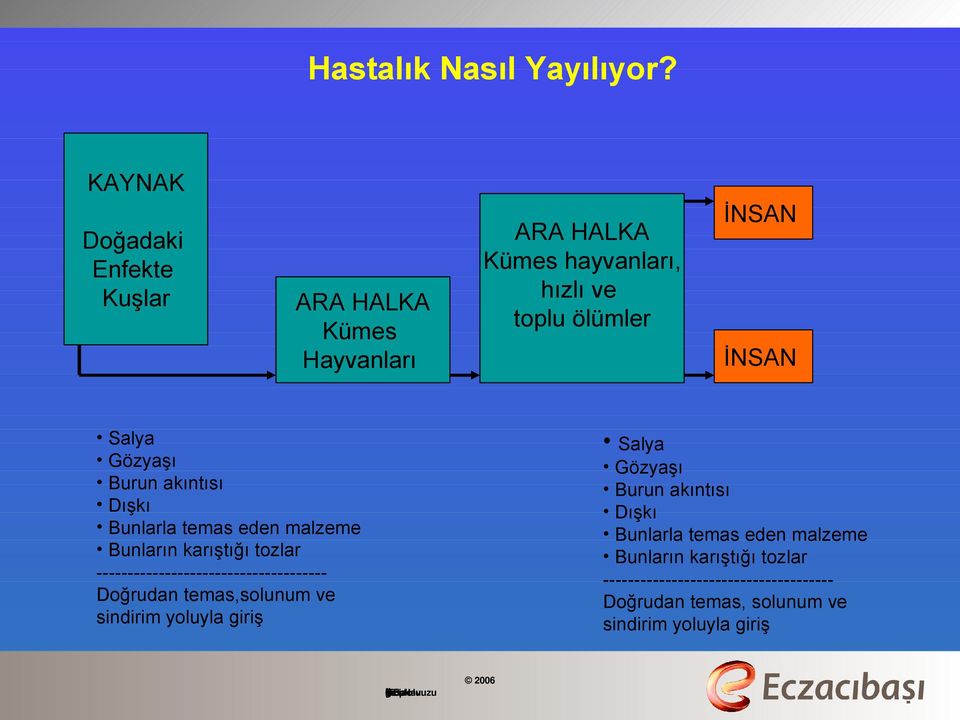 Salya Gözyaşı Burun akıntısı Dışkı Bunlarla temas eden malzeme Bunların karıştığı tozlar