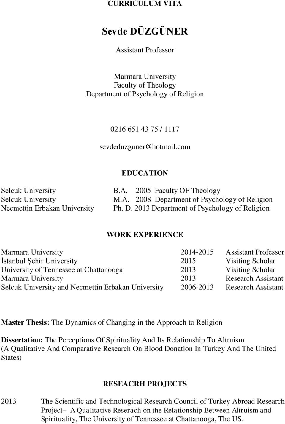 partment of Psychology of Religion Necmettin Erbakan University Ph. D.