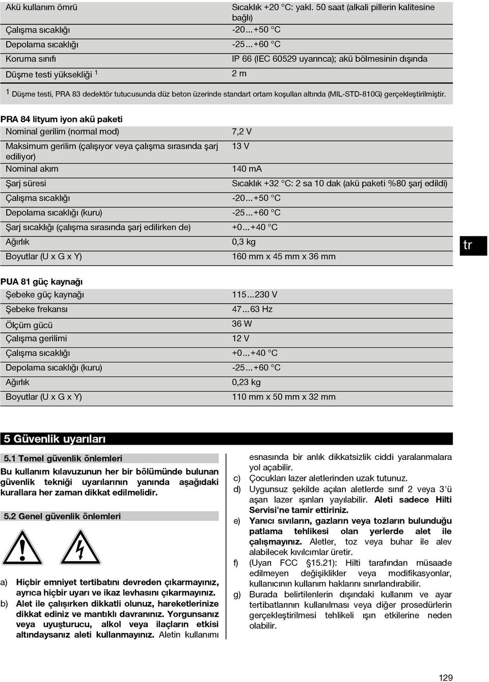 dedektör tutucusunda düz beton üzerinde standart ortam koşulları altında (MIL-STD-810G) gerçekleştirilmiştir.