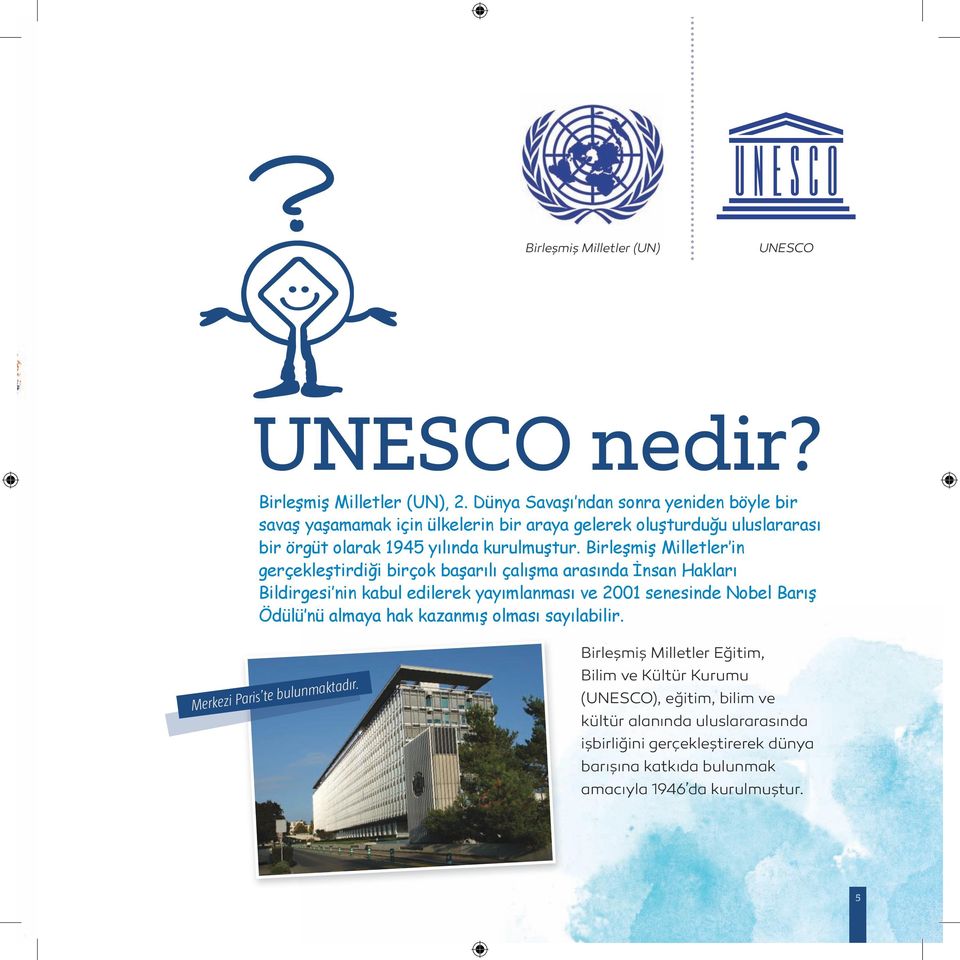 Birleşmiş Milletler in gerçekleştirdiği birçok başarılı çalışma arasında İnsan Hakları Bildirgesi nin kabul edilerek yayımlanması ve 2001 senesinde Nobel Barış Ödülü nü