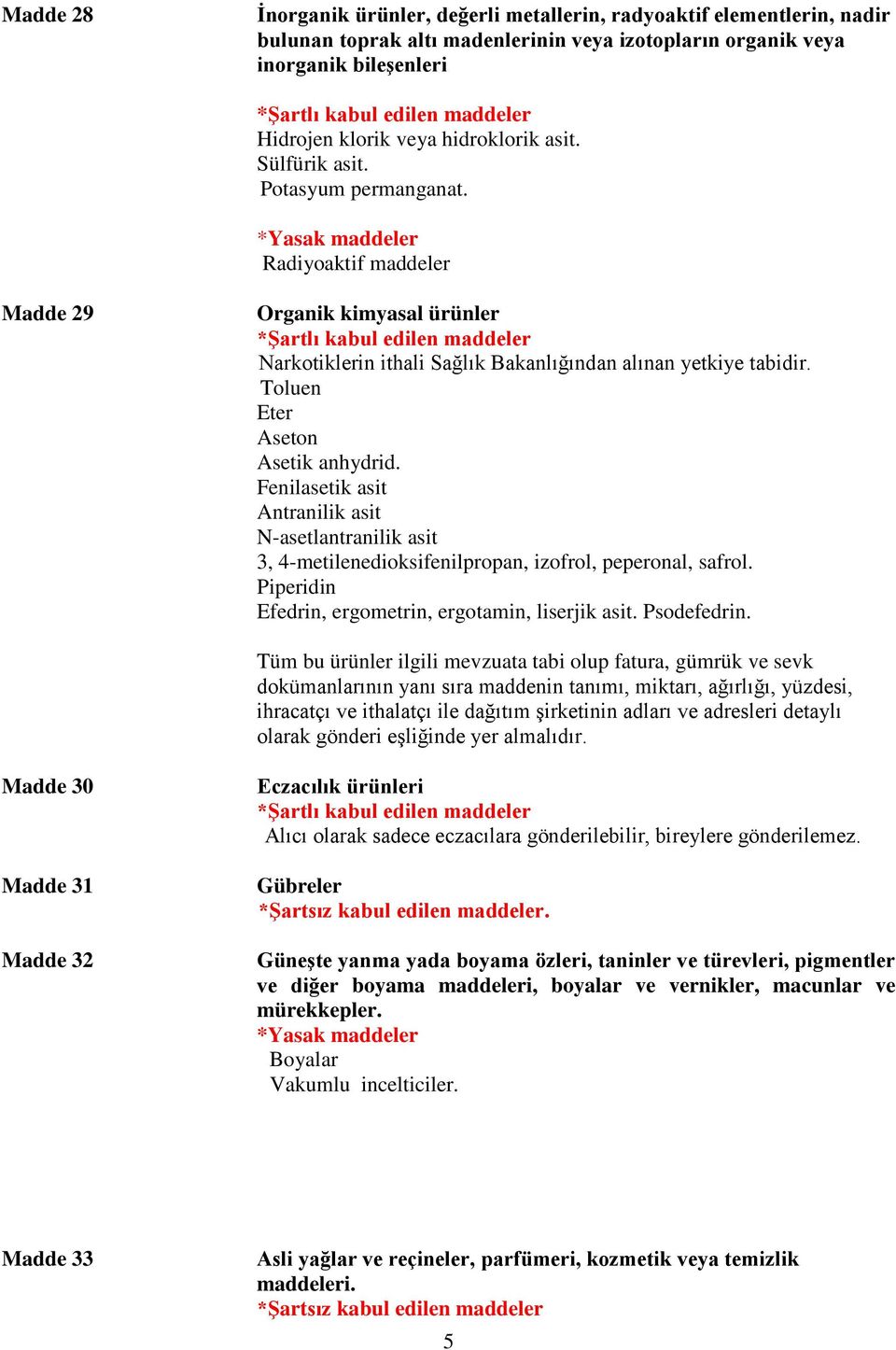 Toluen Eter Aseton Asetik anhydrid. Fenilasetik asit Antranilik asit N-asetlantranilik asit 3, 4-metilenedioksifenilpropan, izofrol, peperonal, safrol.