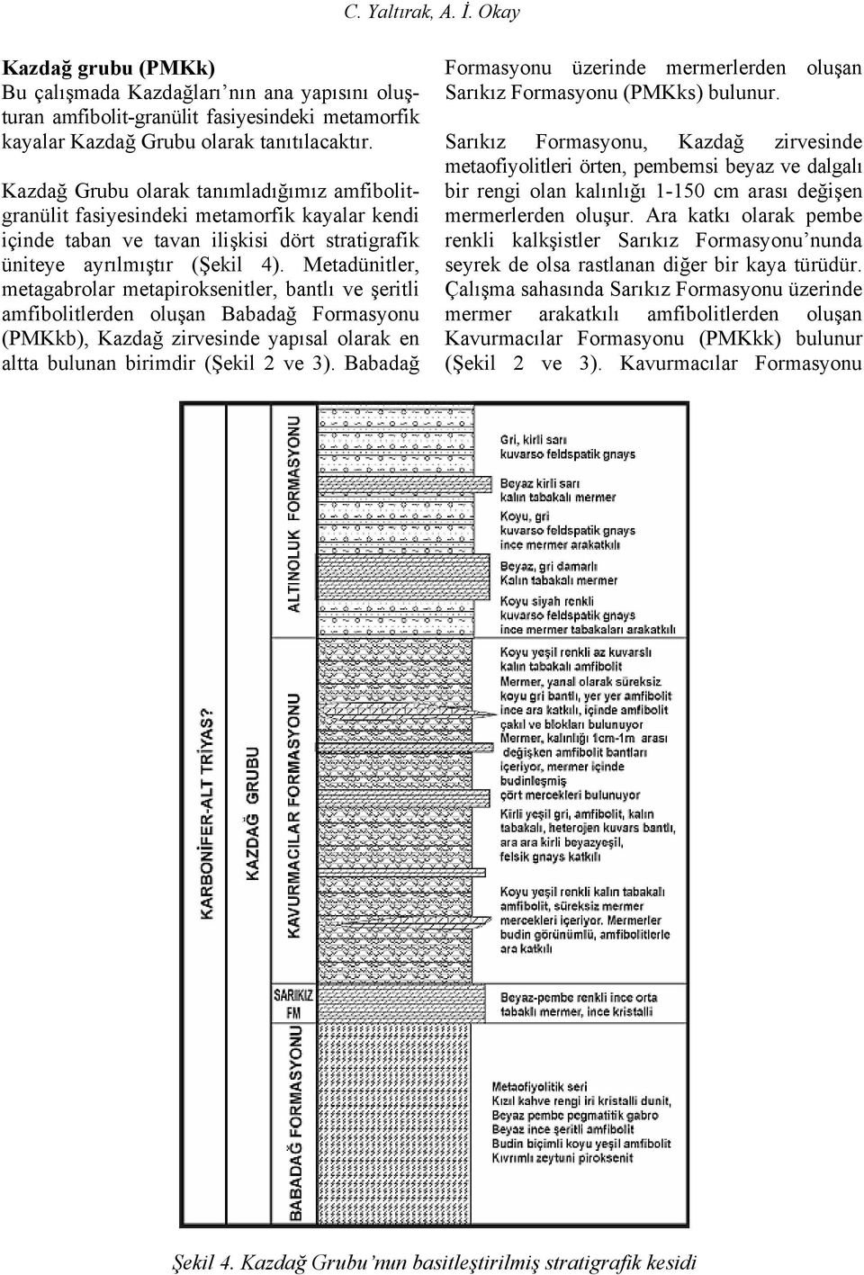 Metadünitler, metagabrolar metapiroksenitler, bantlı ve şeritli amfibolitlerden oluşan Babadağ Formasyonu (PMKkb), Kazdağ zirvesinde yapısal olarak en altta bulunan birimdir (Şekil 2 ve 3).