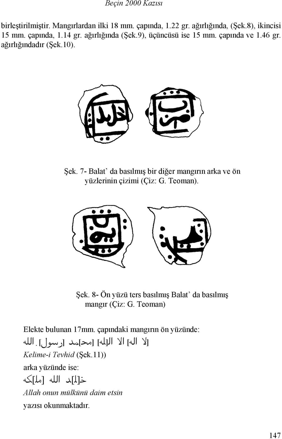 7- Balat da basılmış bir diğer mangırın arka ve ön yüzlerinin çizimi (Çiz: G. Teoman). Şek.