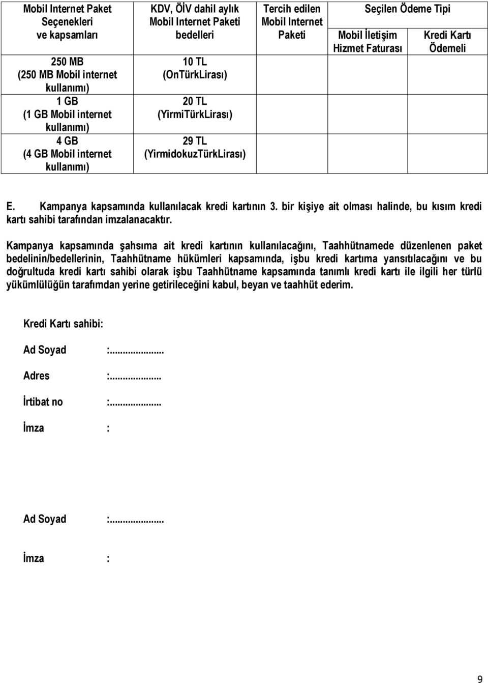 Kampanya kapsamında kullanılacak kredi kartının 3. bir kişiye ait olması halinde, bu kısım kredi kartı sahibi tarafından imzalanacaktır.