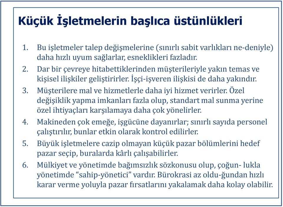 Özel değişiklik yapma imkanları fazla olup, standart mal sunma yerine özel ihtiyaçları karşılamaya daha çok yönelirler. 4.