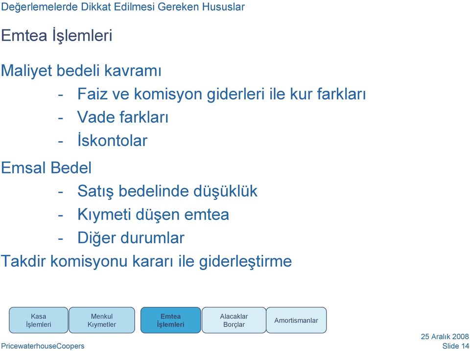 bedelinde düşüklük - Kıymeti düşen emtea - Diğer durumlar Takdir komisyonu kararı ile