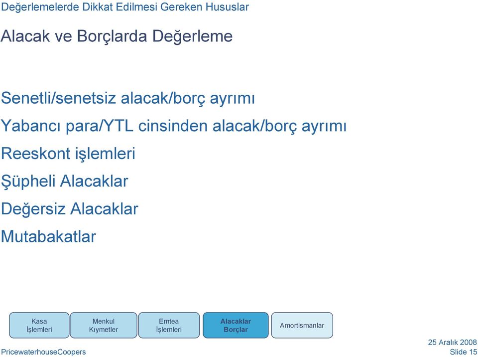 ayrımı Reeskont işlemleri Şüpheli Alacaklar Değersiz Alacaklar Mutabakatlar