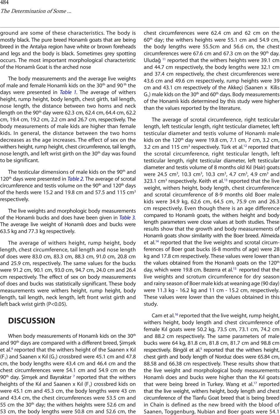 The most important morphological characteristic of the Honamlı Goat is the arched nose The body measurements and the average live weights of male and female Honamlı kids on the 30 th and 90 th the
