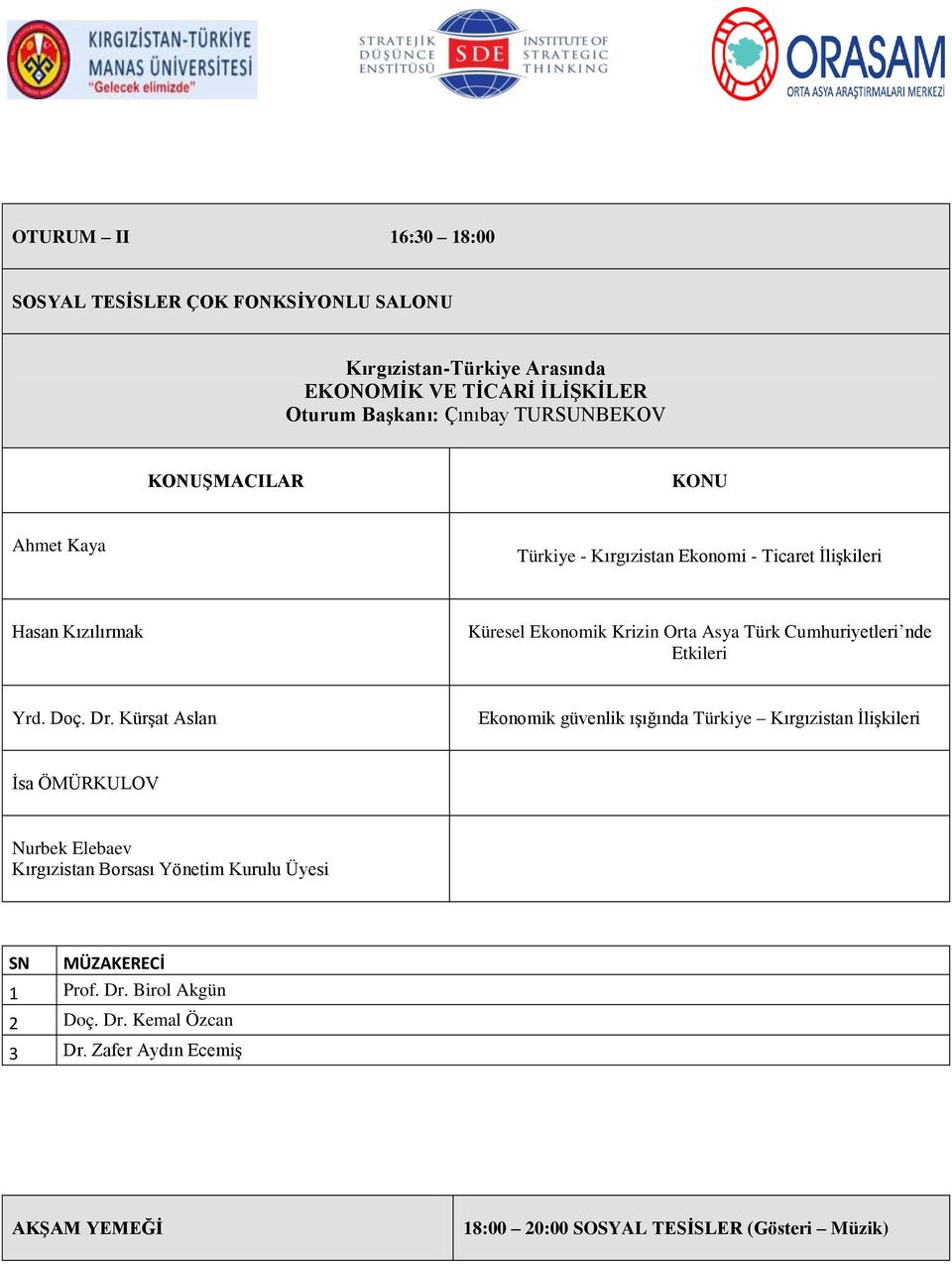 Dr. Kürşat Aslan Ekonomik güvenlik ışığında Türkiye Kırgızistan İlişkileri İsa ÖMÜRKULOV Nurbek Elebaev Kırgızistan Borsası Yönetim