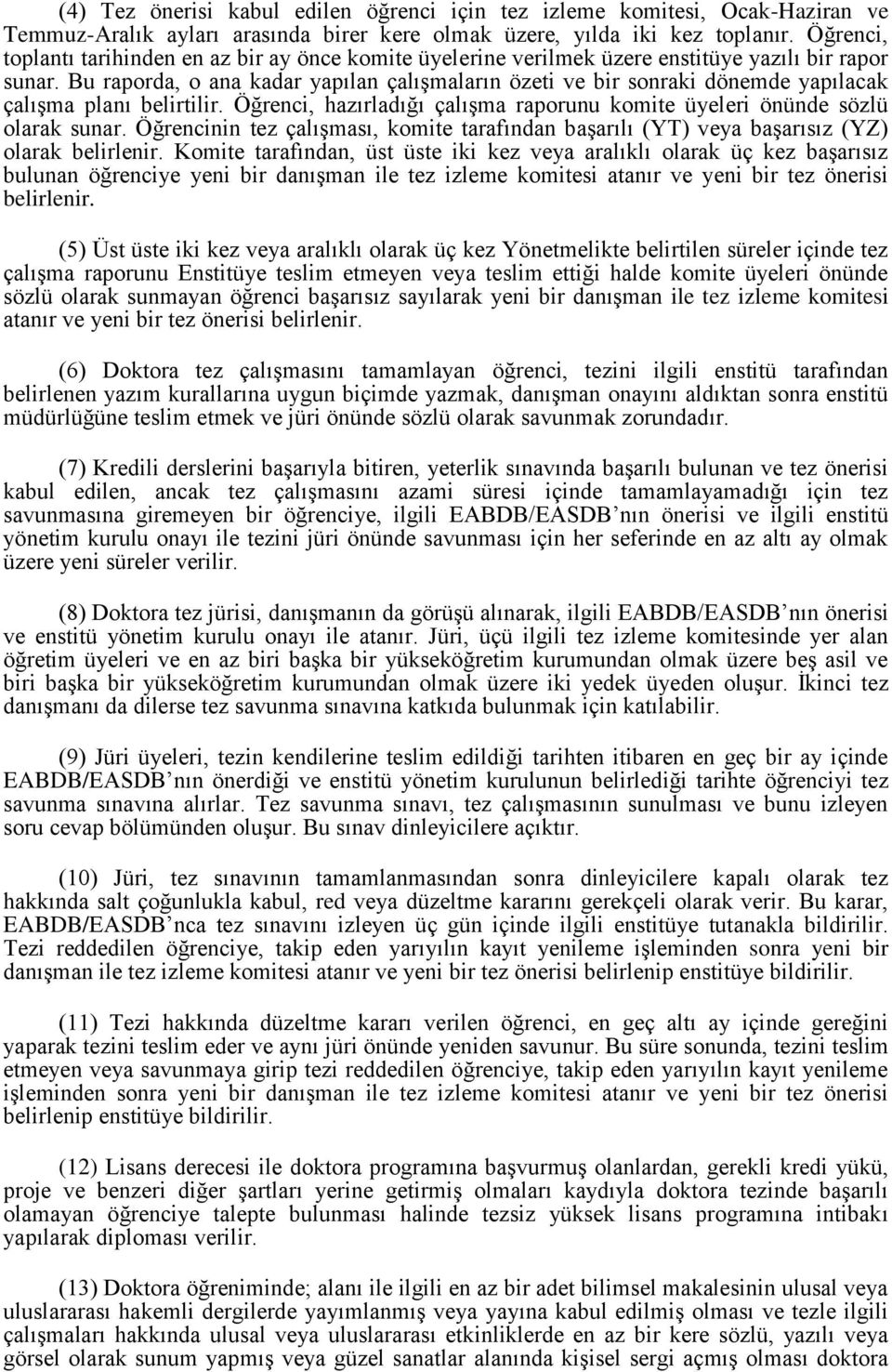 Bu raporda, o ana kadar yapılan çalışmaların özeti ve bir sonraki dönemde yapılacak çalışma planı belirtilir. Öğrenci, hazırladığı çalışma raporunu komite üyeleri önünde sözlü olarak sunar.