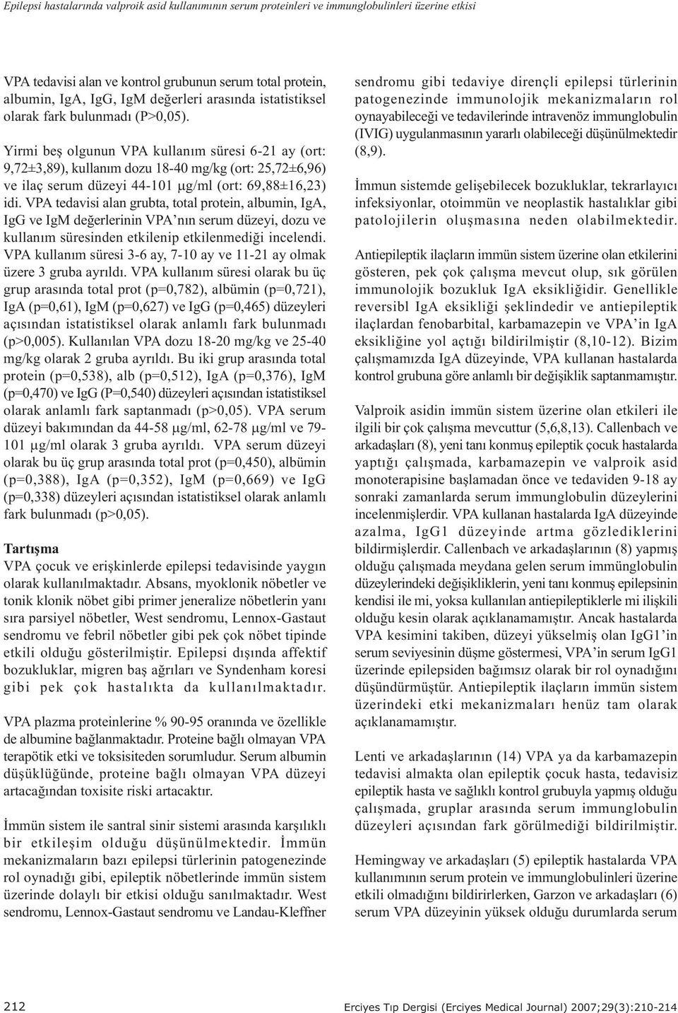 Yirmi beþ olgunun VPA kullaným süresi 6-21 ay (ort: 9,72±3,89), kullaným dozu 18-40 mg/kg (ort: 25,72±6,96) ve ilaç serum düzeyi 44-101 mg/ml (ort: 69,88±16,23) idi.