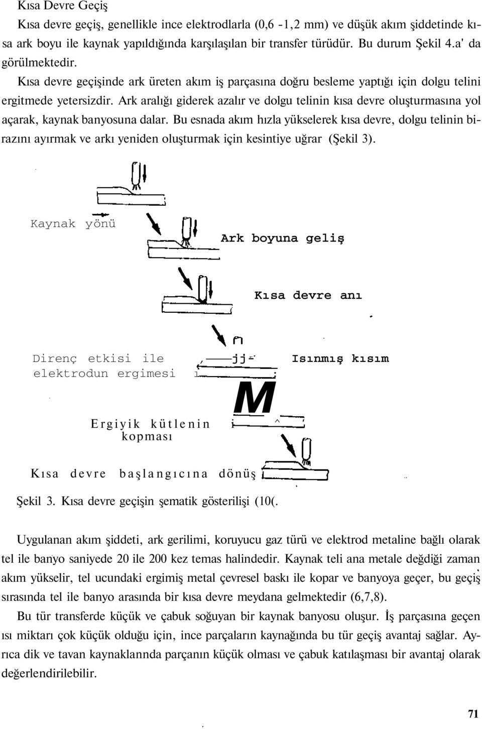 Ark aralığı giderek azalır ve dolgu telinin kısa devre oluşturmasına yol açarak, kaynak banyosuna dalar.