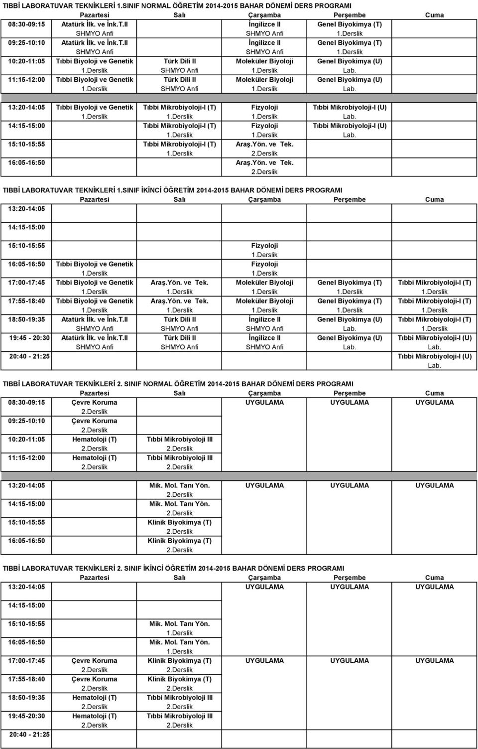 14:15-15:00 Tıbbi Mikrobiyoloji-I (T) Fizyoloji Tıbbi Mikrobiyoloji-I (U) Lab. 15:10-15:55 Tıbbi Mikrobiyoloji-I (T) Araş.Yön. ve Tek. 16:05-16:50 Araş.Yön. ve Tek. TIBBİ LABORATUVAR TEKNİKLERİ 1.