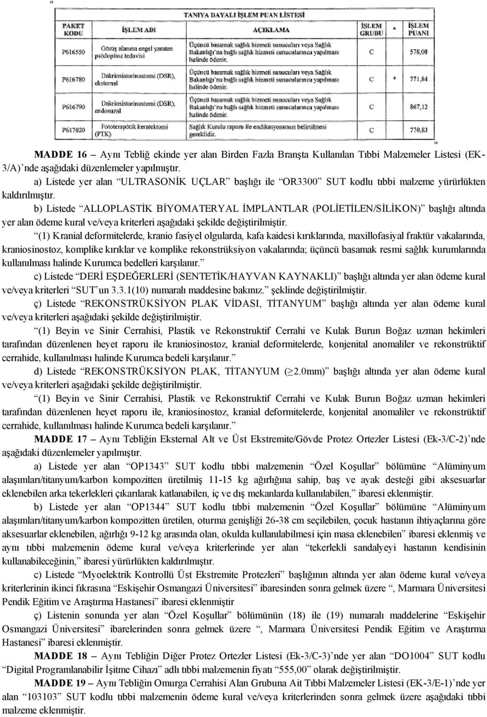 b) Listede ALLOPLASTİK BİYOMATERYAL İMPLANTLAR (POLİETİLEN/SİLİKON) başlığı altında yer alan ödeme kural ve/veya kriterleri aşağıdaki şekilde değiştirilmiştir.