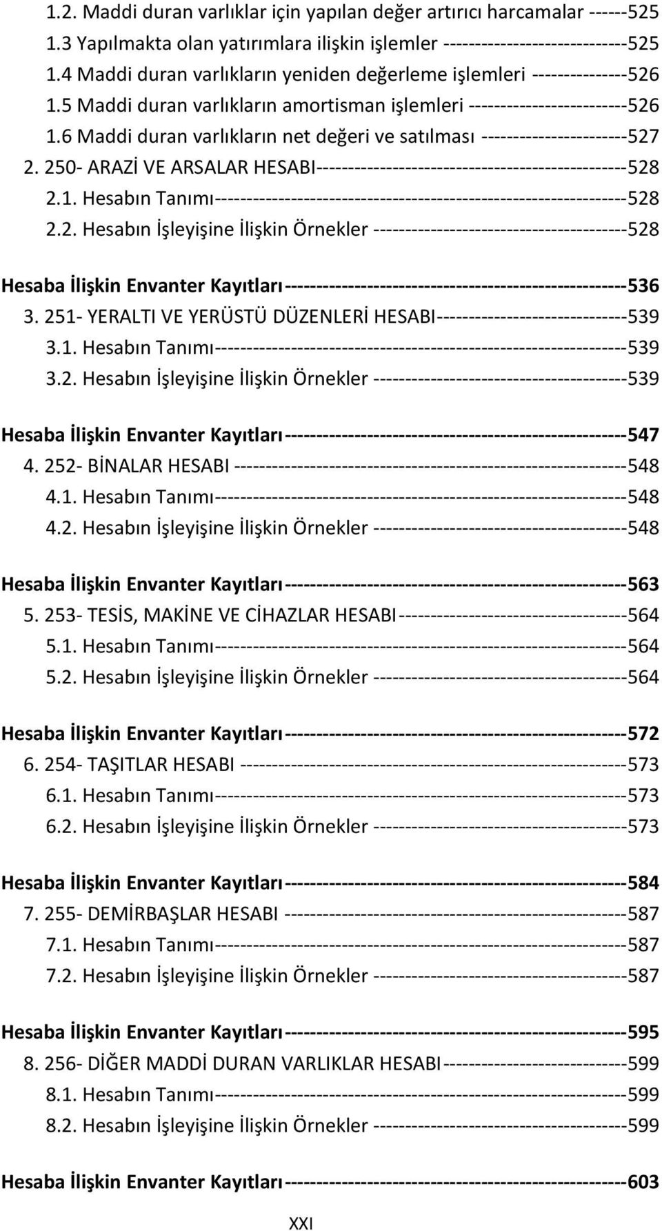 6 Maddi duran varlıkların net değeri ve satılması ----------------------- 527 2. 250- ARAZİ VE ARSALAR HESABI------------------------------------------------- 528 2.1.