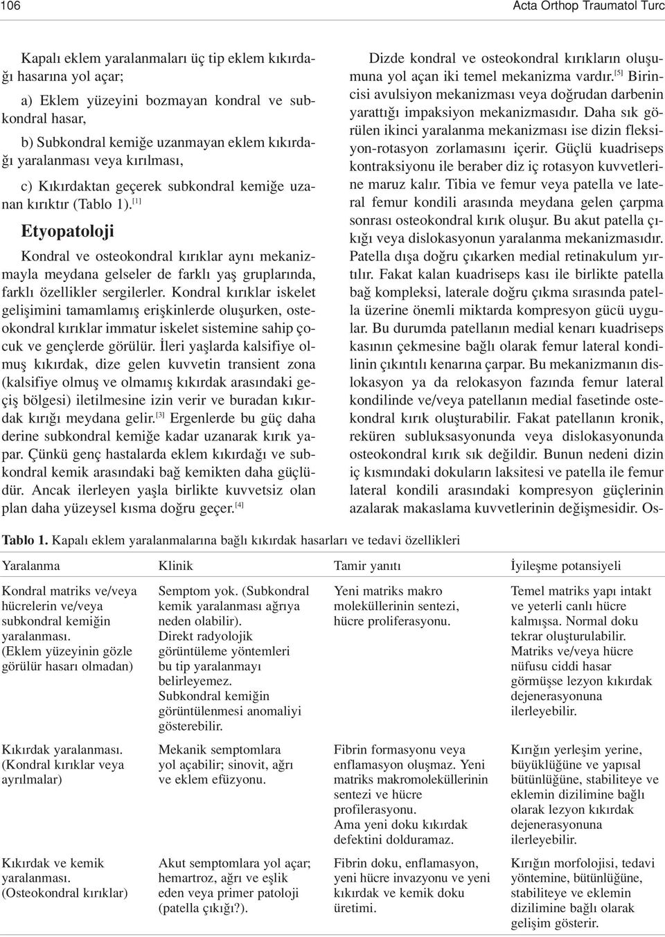 [1] Etyopatoloji Kondral ve osteokondral k r klar ayn mekanizmayla meydana gelseler de farkl yafl gruplar nda, farkl özellikler sergilerler.