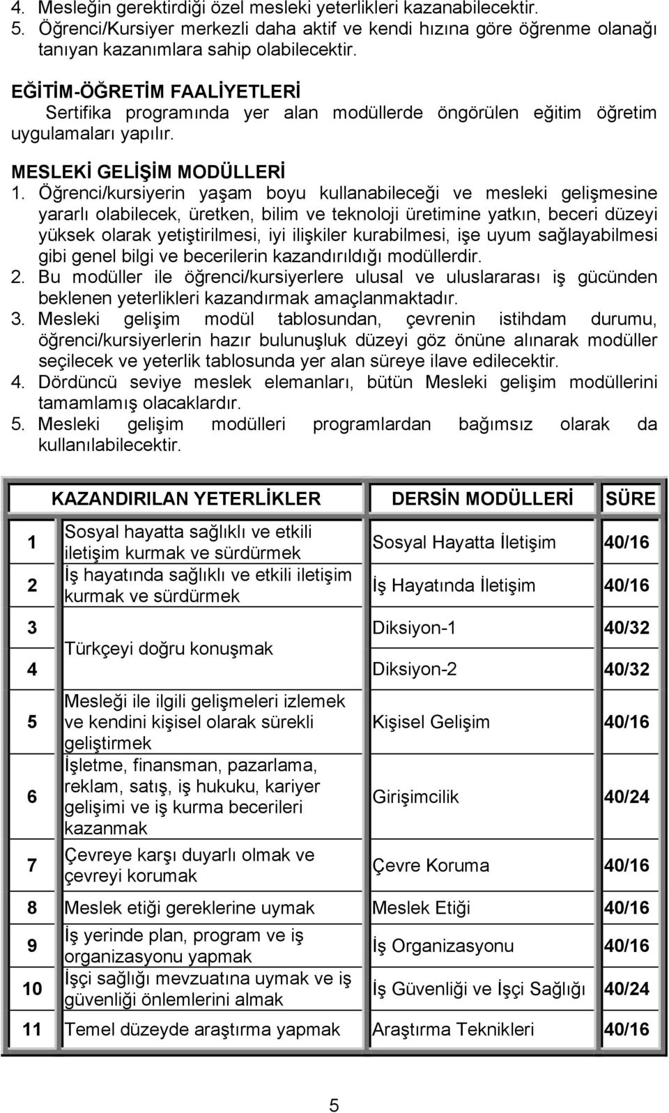 Öğrenci/kursiyerin yaşam boyu kullanabileceği ve mesleki gelişmesine yararlı olabilecek, üretken, bilim ve teknoloji üretimine yatkın, beceri düzeyi yüksek olarak yetiştirilmesi, iyi ilişkiler