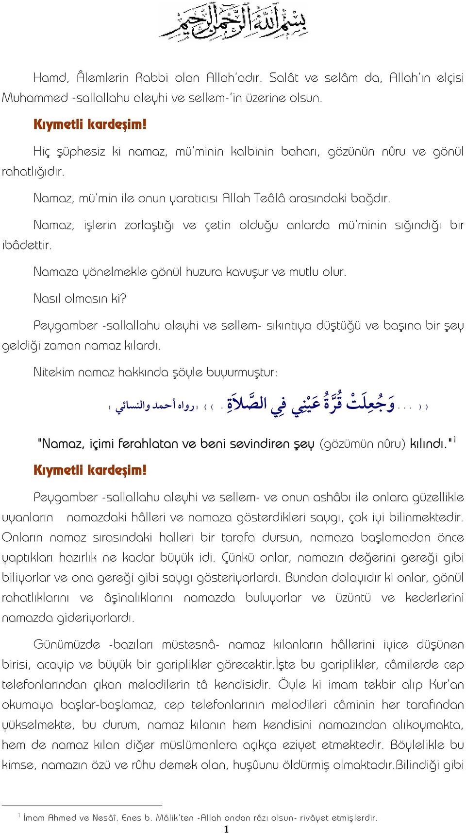 Namaz, işlerin zorlaştığı ve çetin olduğu anlarda mü'minin sığındığı bir Namaza yönelmekle gönül huzura kavuşur ve mutlu olur. Nasıl olmasın ki?