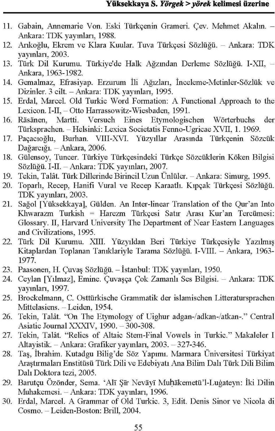Erzurum İli Ağızları, İnceleme-Metinler-Sözlük ve Dizinler. 3 cilt. ~Ankara: TDK yayınları, 1995. 15. Erdal, Marcel. Old Turkic Word Formation: A Functional Approach to the Lexicon.