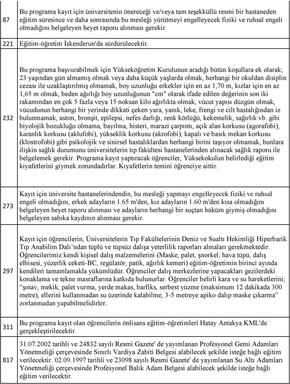 232 Bu programa başvurabilmek için Yükseköğretim Kurulunun aradığı bütün koşullara ek olarak; 23 yaşından gün almamış olmak veya daha küçük yaşlarda olmak, herhangi bir okuldan disiplin cezası ile