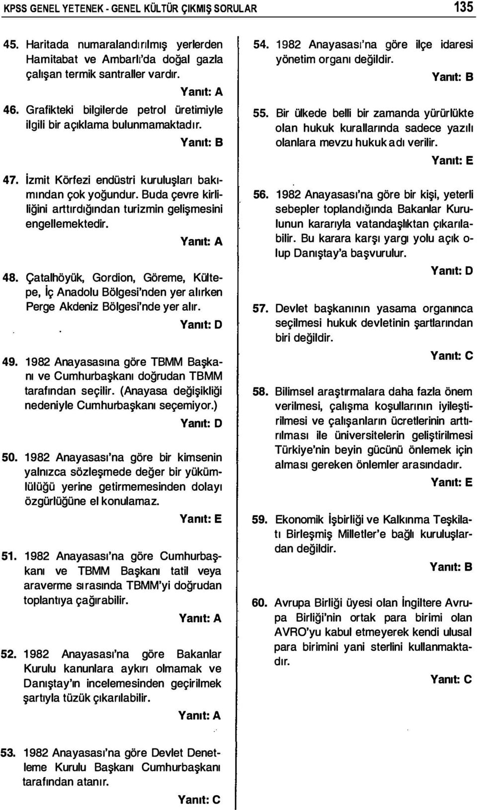 Buda çevre kirliliğini arttırdığından turizmin gelişmesini engellemektedir. 48. Çatalhöyük, Gordion, Görerne, Kültepe, iç Anadolu Bölgesi'nden yer alırken Perge Akdeniz Bölgesi'nde yer alır. 49.