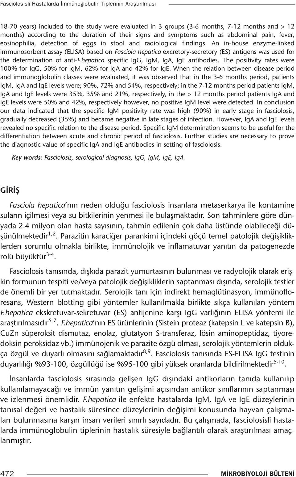 An in-house enzyme-linked immunosorbent assay (ELISA) based on Fasciola hepatica excretory-secretory (ES) antigens was used for the determination of anti-f.