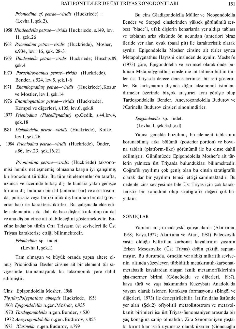 4 1970 Parachiroynathus petrae viridis (Huckriede), Bender, s.524, lev.5, şek.1-6 1971 Enantiognathuş petrae viridis (Huckriede),Kozur ve Mostler, lev.l, şek.