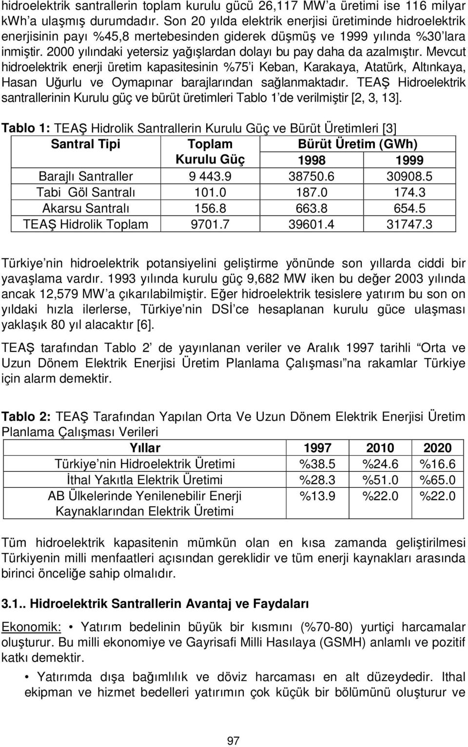 2000 yılındaki yetersiz yağışlardan dolayı bu pay daha da azalmıştır.