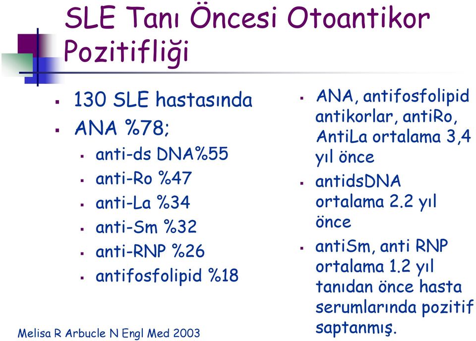 2003 ANA, antifosfolipid antikorlar, antiro, AntiLa ortalama 3,4 yıl önce antidsdna